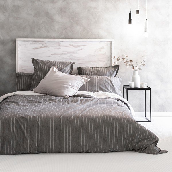 Copripiumino in cotone bianco e grigio per letto singolo 140x200 cm Oxford - Happy Friday-image-1