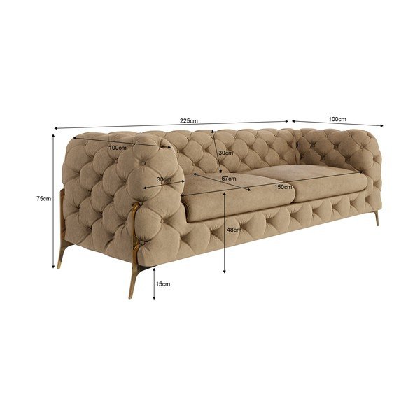 Divano marrone chiaro con rivestimento in velluto 225 cm Chelsea Bis – Ropez-image-3