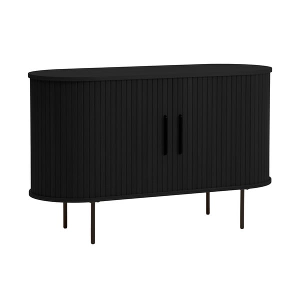 Cassettiera nera con effetto rovere con ante scorrevoli 120x76x45 cm Nola – Unique Furniture-image-3