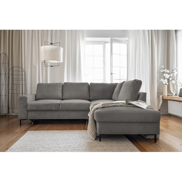 Divano letto in velluto a coste grigio (angolo destro) Lofty Lilly - Miuform-image-4