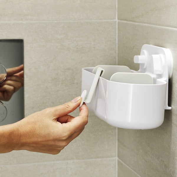 Scaffale da bagno in plastica bianca senza foratura Duo - Joseph Joseph-image-3