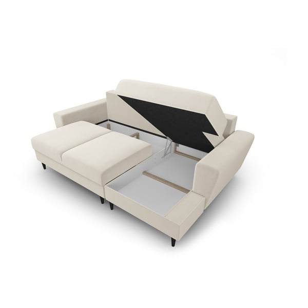 Divano angolare beige allungabile e con contenitore (con penisola a destra/con chaise lounge) con rivestimento in velluto Kyoto – Cosmopolitan Design-image-3