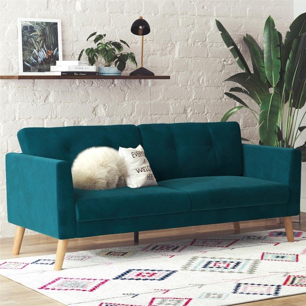 Divano blu con rivestimento in velluto 192 cm Gloria – Støraa-image-1