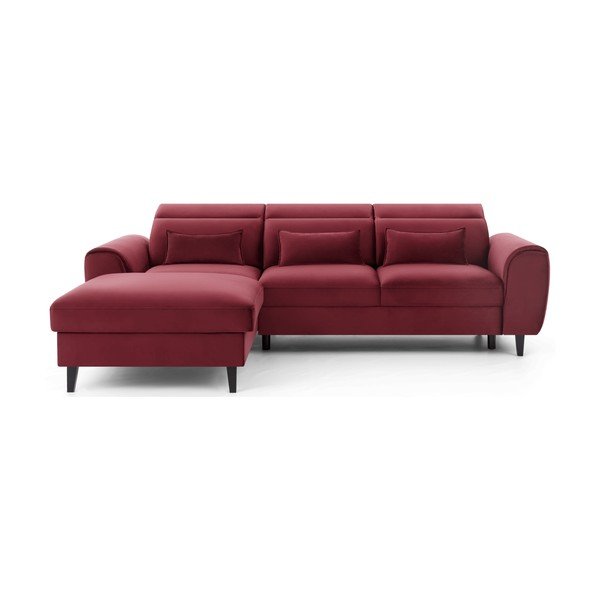 Divano angolare rosso allungabile/con contenitore (con penisola a sinistra/con chaise lounge) e rivestimento in velluto Foble – ELTAP