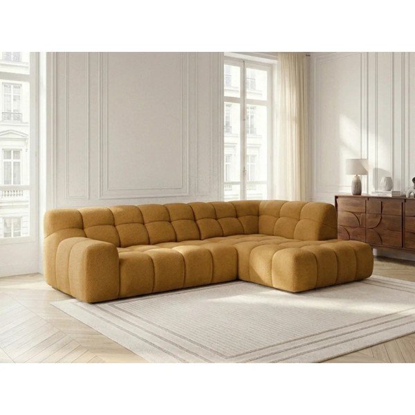 Divano angolare giallo allungabile/con movimento relax elettrico (con penisola a destra/a L) Andre – Bobochic Paris-image-1