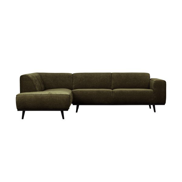 Divano angolare verde scuro (con penisola a sinistra/a L) con rivestimento in velluto a coste Statement – WOOOD