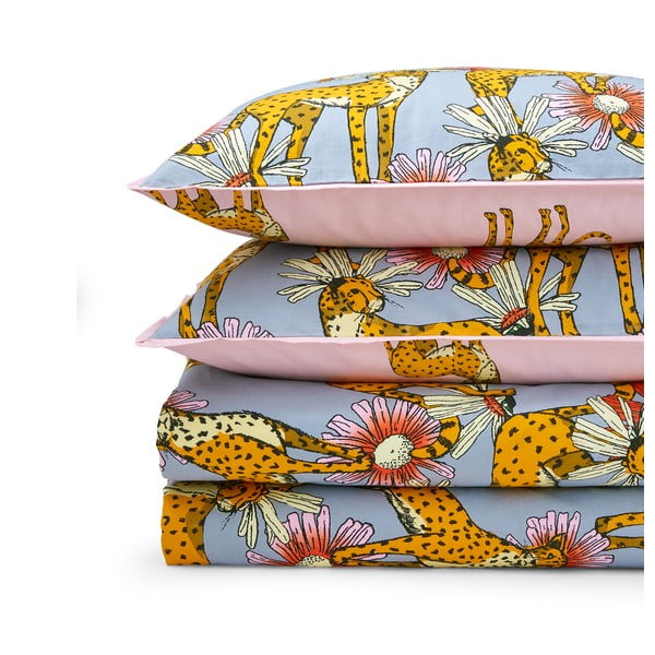 Set copripiumino e federa rosa e grigio in cotone per letto singolo 135x200 cm Untamed Cheetah – Their Nibs