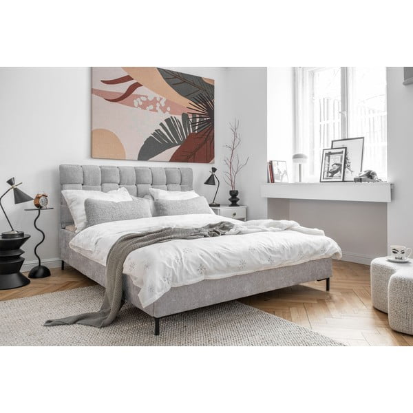 Letto matrimoniale imbottito grigio chiaro con rete inclusa 160x200 cm Eve – Miuform-image-3