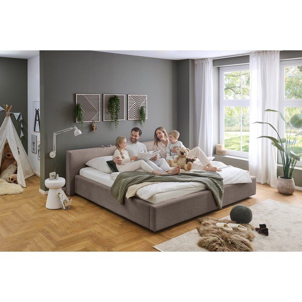 Letto matrimoniale imbottito grigio tortora con contenitore con rete inclusa 200x240 cm Cube – Meise Möbel-image-1