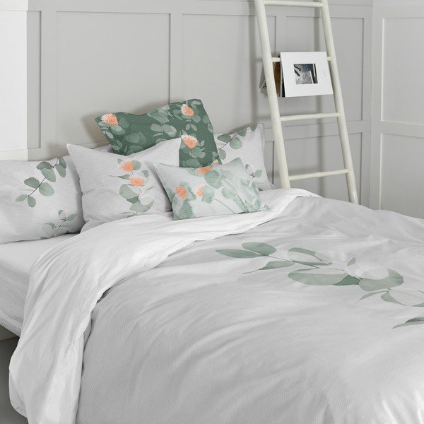 Copripiumino in cotone bianco e verde per letto singolo 140x200 cm Corymbia - Blanc-image-1