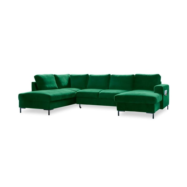 Divano letto a U in velluto verde, angolo sinistro Lofty Lilly - Miuform