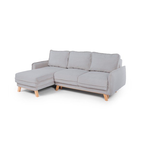 Divano angolare grigio chiaro allungabile/con contenitore con rivestimento in velluto a coste Tori – Bonami Selection-image-1