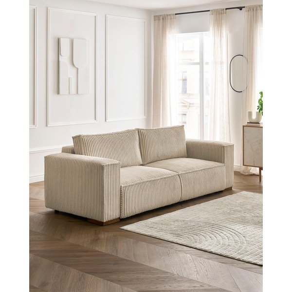 Divano marrone chiaro allungabile e con contenitore rivestito in velluto a coste 244 cm Chelsea – Bobochic Paris-image-1