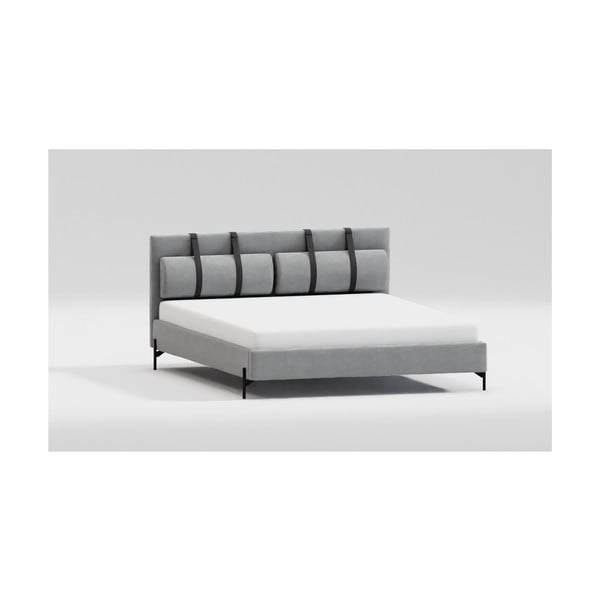 Letto matrimoniale imbottito grigio chiaro con griglia 160x200 cm Tulsa - Ropez-image-2