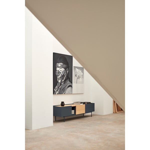 Tavolo TV in rovere decorato in colore antracite-naturale 180x45 cm Otto - Teulat-image-1