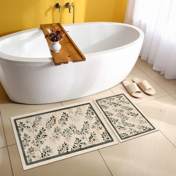 Set di tappetini per il bagno beige 2 pz 60x100 cm – Foutastic-image-3