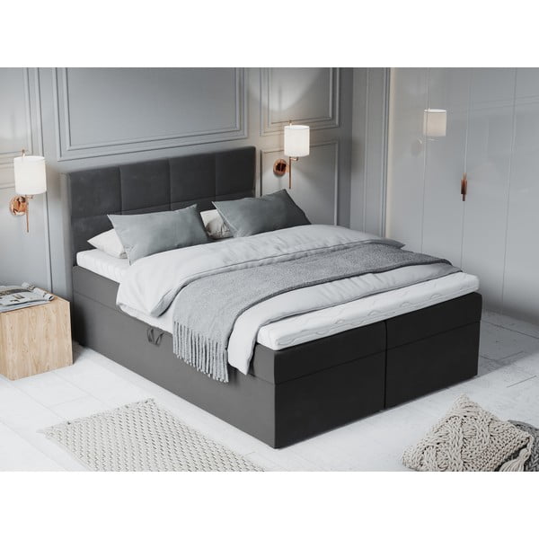 Letto boxspring grigio scuro con contenitore 180x200 cm Mimicry - Mazzini Beds-image-1