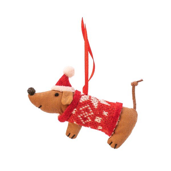 Decorazione per albero di natale in tessuto fatta a mano 6 cm Sausage Dog – Sass & Belle