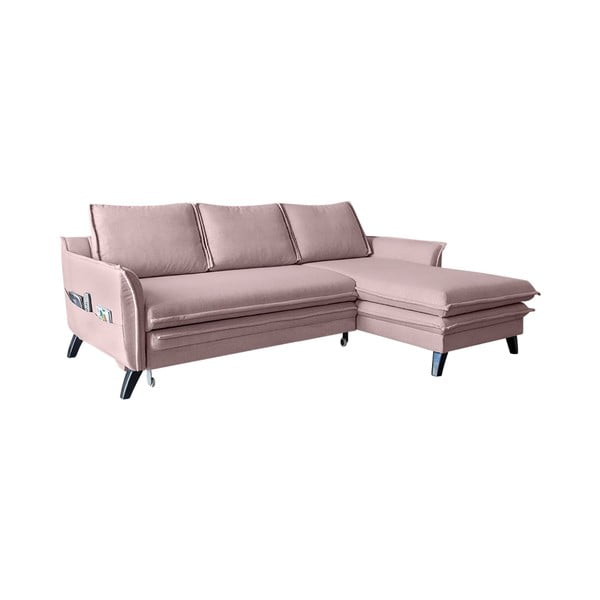 Divano letto angolare rosa cipria, angolo destro Charming Charlie - Miuform