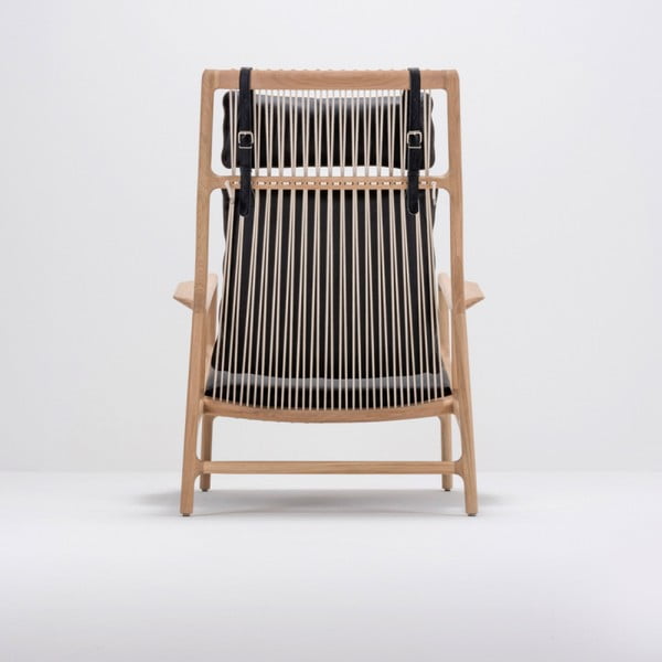 Poltrona con struttura in rovere massiccio e sedile in pelle di bufalo nera Dedo - Gazzda-image-3