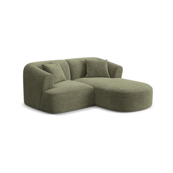 Divano angolare verde (con penisola a destra/con chaise lounge) con rivestimento in velluto a coste Campi – Cosmopolitan Design-image-1