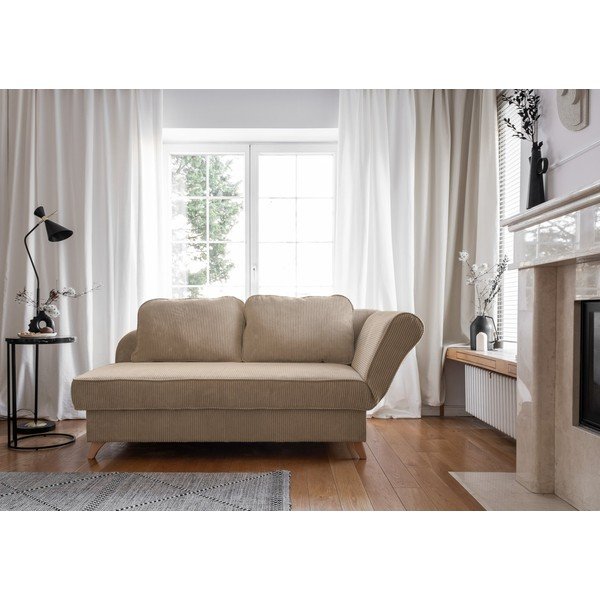 Chaise longue grigio tortora (con penisola a destra) con rivestimento in velluto a coste Chic Charlotte – Miuform-image-4