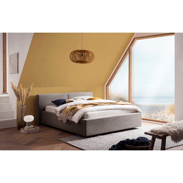 Letto matrimoniale imbottito marrone chiaro con contenitore con rete inclusa 140x200 cm Cube – Meise Möbel-image-1