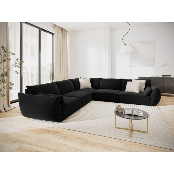 Divano angolare nero con rivestimento in velluto Vanda – Mazzini Sofas-image-1