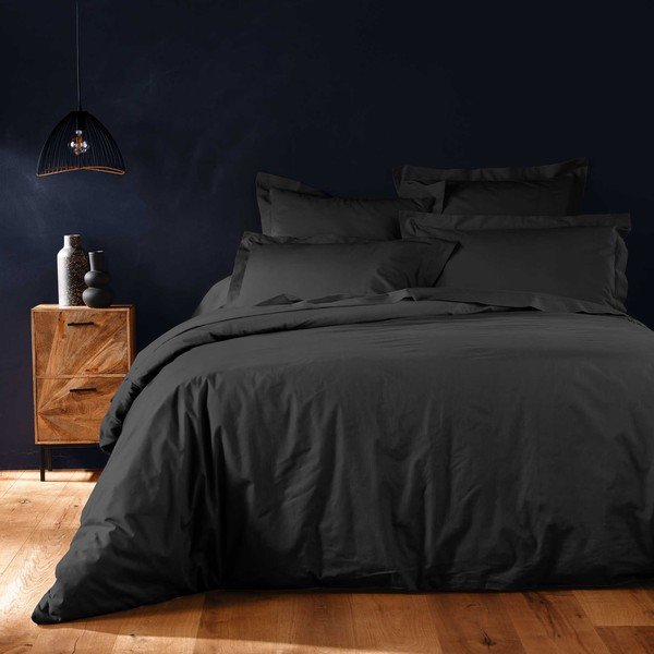 Copripiumino nero in cotone per letto matrimoniale/per letto esteso 240x220 cm Lina – douceur d'intérieur-image-1