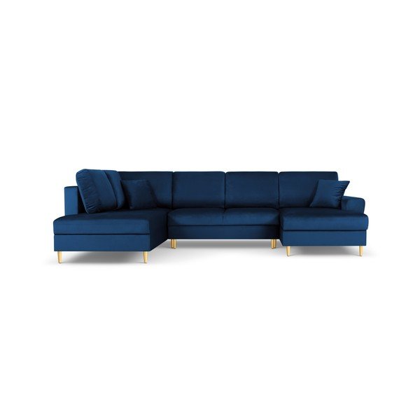Divano angolare blu allungabile e con contenitore (con penisola a sinistra/a U) con rivestimento in velluto Kyoto – Cosmopolitan Design