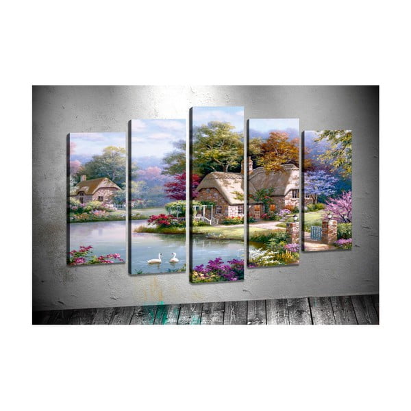 Set di 5 dipinti Casa sul fiume - Tablo Center