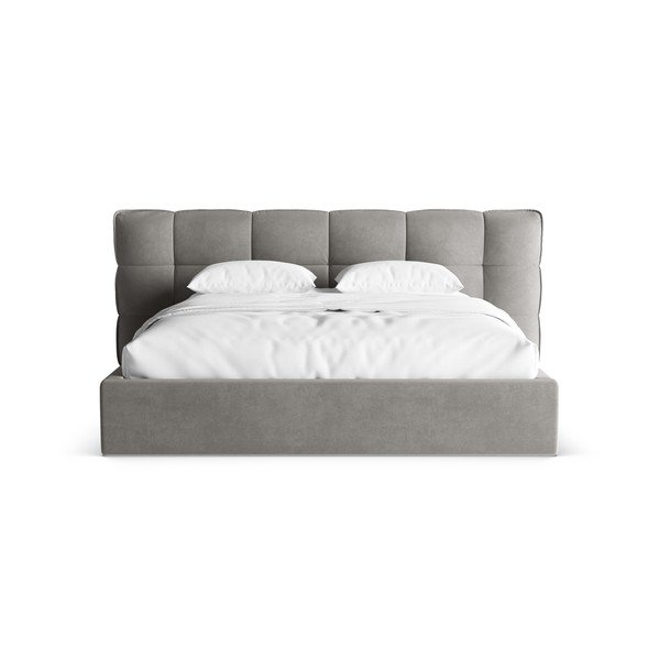 Letto matrimoniale imbottito grigio con contenitore con rete inclusa 200x200 cm Eric – Micadoni -image-4