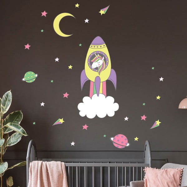 Adesivi murali per bambini Unicorno in razzo - Ambiance