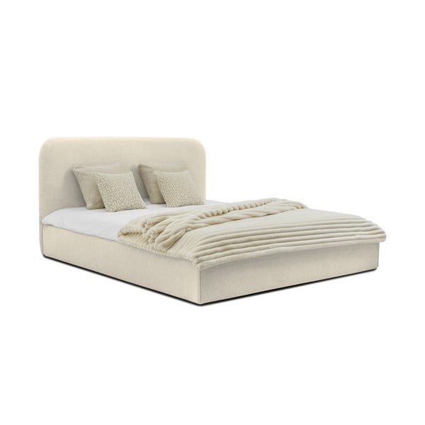 Letto matrimoniale imbottito color crema con contenitore con rete inclusa 140x190 cm Sea – Scandic-image-1