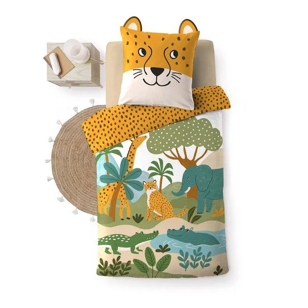 Set copripiumino e federa da bambini giallo in cotone per letto singolo 140x200 cm Zanimo – douceur d'intérieur