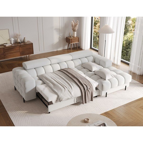 Divano angolare grigio (con penisola a destra/con chaise lounge) con rivestimento in bouclé Felro – ELTAP-image-3