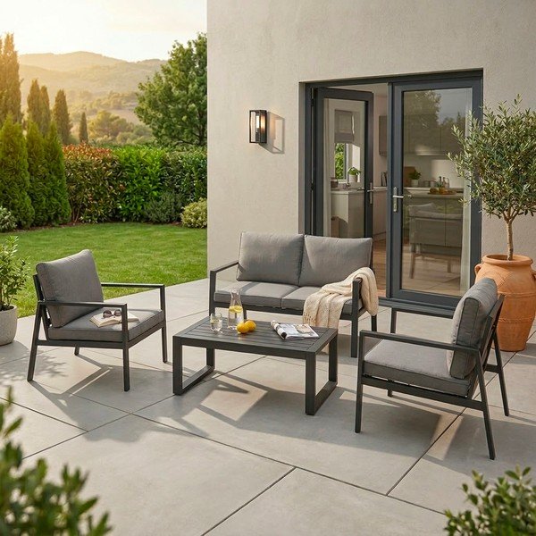 Set di mobili da giardino color antracite in alluminio per 4 persone Hilde – Bizzotto-image-1