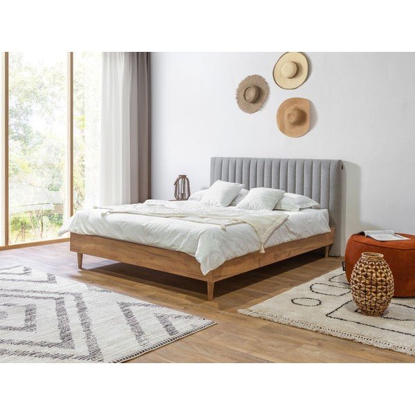 Letto matrimoniale grigio chiaro/naturale con griglia 180x200 cm Oceane - Bobochic Paris-image-1