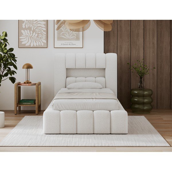 Letto singolo imbottito color crema con contenitore con rete inclusa 90x200 cm Lamica – ELTAP-image-2