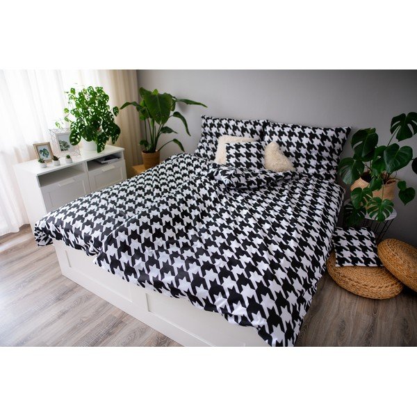 Biancheria da letto singola in cotone bianco e nero Dita, 140 x 200 cm Trek - Cotton House