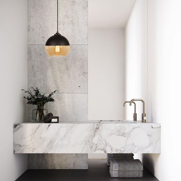 Lampadario in giallo ocra/nero con paralume in vetro ø 20 cm Camini – Opviq lights-image-1