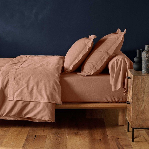 Lenzuolo con angoli color salmone in cotone 160x200 cm Lina – douceur d'intérieur-image-1
