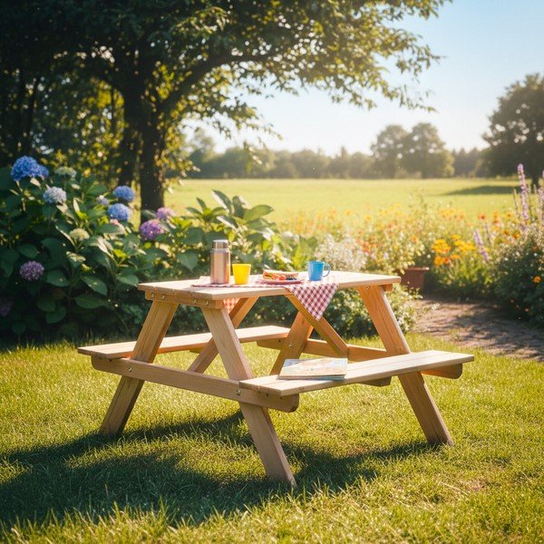 Set da pranzo per bambini da giardino in legno di pino Piknik - Rojaplast-image-1