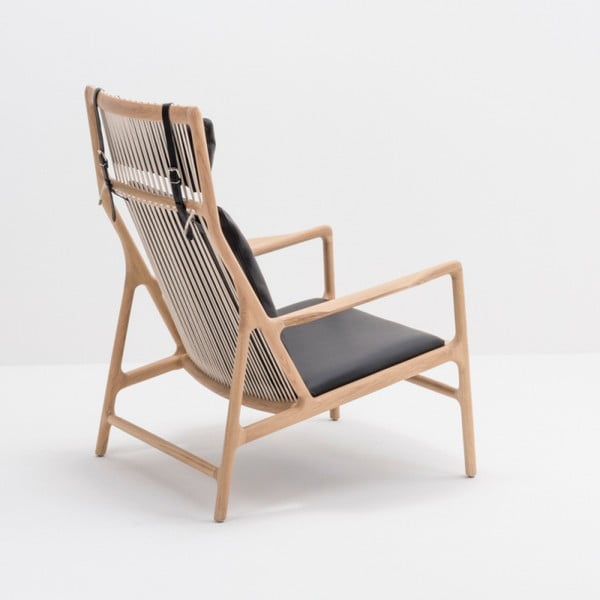 Poltrona con struttura in rovere massiccio e sedile in pelle di bufalo nera Dedo - Gazzda-image-2