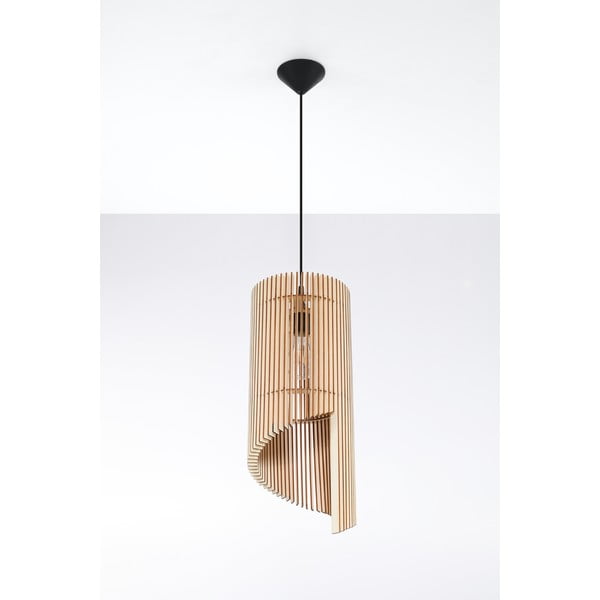 Lampadario nero/di colore naturale con paralume in legno ø 21 cm Limpezia – Sollux-image-2