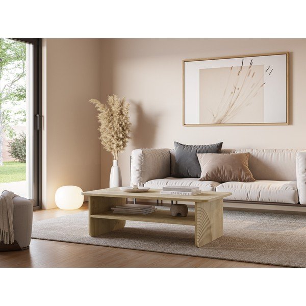 Tavolino da salotto di colore naturale con piano effetto rovere 60x110 cm Daira – Marckeric-image-1