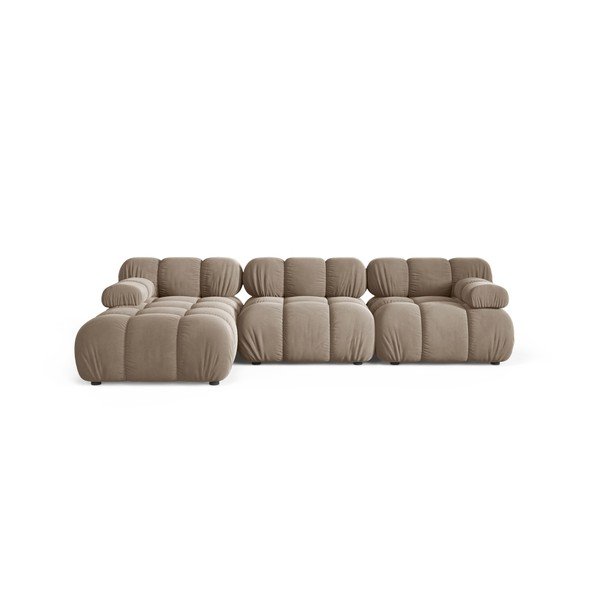 Divano angolare componibile beige (con penisola a sinistra/con chaise lounge) con rivestimento in velluto – Micadoni 