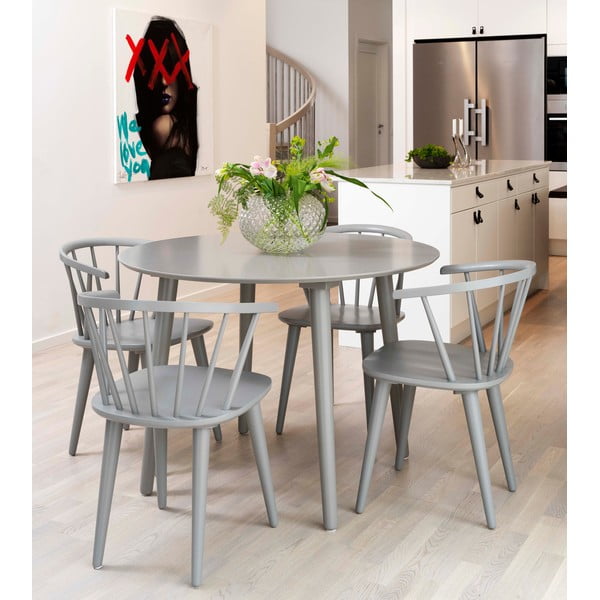 Sedia da pranzo in legno di gomma grigio chiaro Carmen - Rowico-image-1