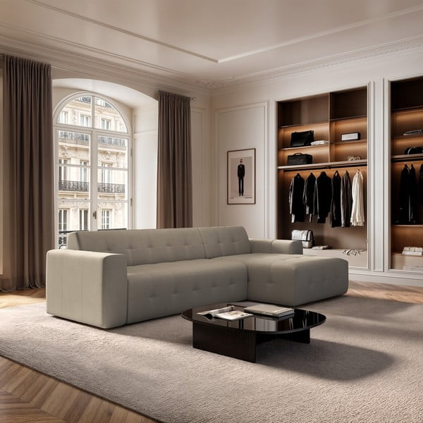 Divano angolare marrone chiaro (con penisola a destra e chaise lounge) rivestito in velluto Tuil – Rodier-image-1