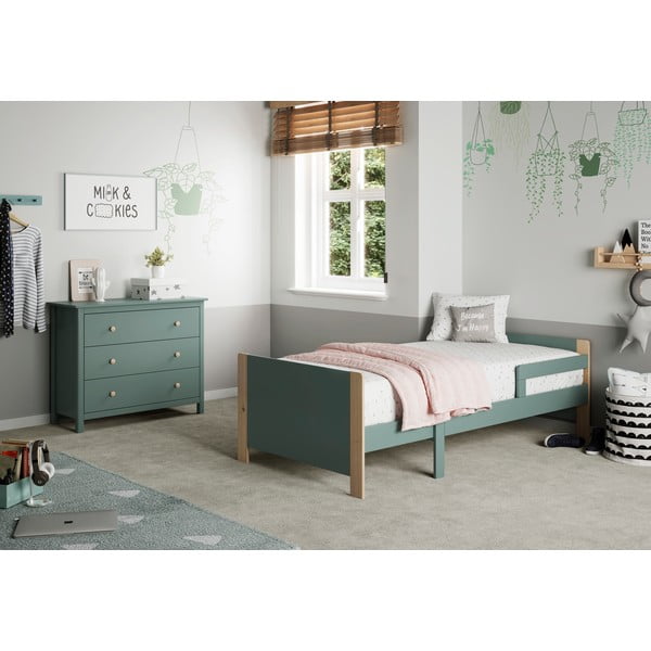 Cassettiera bassa per bambini in legno di pino color petrolio 100x80 cm Max - Marckeric-image-1